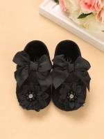  Floral Bow Black Baby Flats 5811