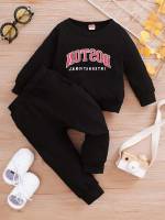 Long Sleeve Letter Pocket Black Baby  Mom 8926