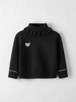 Black High Neck Long Sleeve Ruffle Baby Knitwear 8630