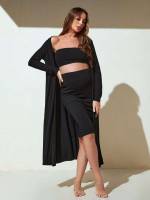 Black Sleeveless Slim Fit Strapless Maternity 115