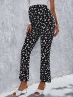 Black Regular Fit Ditsy Floral Maternity Bottoms 6476