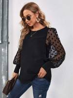 Round Neck Elegant Contrast Mesh Black Baby  Mom 6778