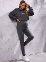  Long Sleeve Plain Zipper Maternity Two-piece Suits 3830