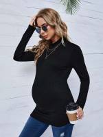  Casual Black Stand Collar Maternity Tops 2177