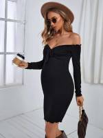 Elegant Off the Shoulder Black Slim Fit Maternity Dresses 267