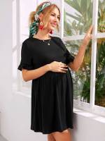 Loose Plain Short Sleeve Short Maternity Dresses 219