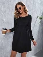 Round Neck Long Sleeve Scallop Maternity Dresses 2967