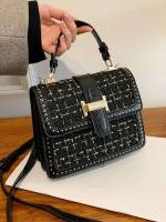  Plaid Black Elegant Women Satchels 1076