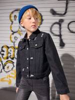 Long Sleeve Plain Regular Regular Fit Boys Denim Jackets  Coats 2685