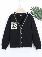 Casual Black Letter Long Sleeve Boys Jackets 7524