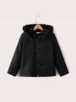 Contrast Faux Fur Regular Plain Long Sleeve Boys Winter Coats 2633