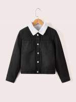 Casual Black Regular Colorblock Girls Denim Jackets  Coats 8163