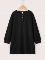 Black Short Long Sleeve Plain Girls Clothing 2416