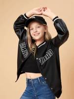  Regular Fit Baseball Collar Preppy Girls Clothing 6996