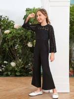  Black Contrast Lace Dressy Girls Jumpsuits 5123