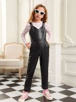 Black Plain Pocket Girls Jumpsuits 4330