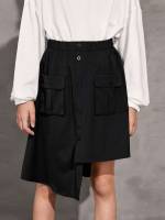 Midi Plain Casual Black Girls Clothing 1874