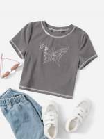  Butterfly Round Neck Casual Girls T-Shirts 9719