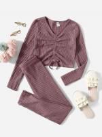 Regular Fit Dressy Ruched V neck Girls Clothing 4981