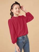 Black Frill Stand Collar Girls Tops 217