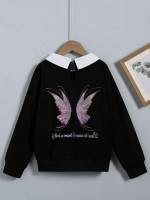 Peter Pan Collar Letter Casual Regular Fit Girls Sweatshirts 5444