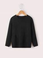 Long Sleeve Casual Plain Round Neck Girls Clothing 4145