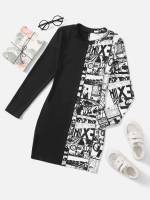 Long Sleeve Colorblock Dressy Girls Dresses 5276