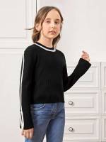 Striped Long Sleeve Black Regular Girls Knitwear 155