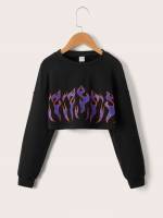  Black Regular Fit Round Neck Girls Sweatshirts 6934