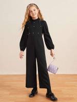 Regular Fit Black Pearls Girls Jumpsuits 3347