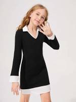 Regular Fit Colorblock Collar Girls Dresses 226