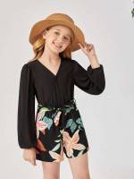 Long Sleeve Short Floral Black Girls Clothing 918