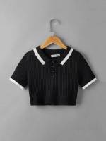 Black Crop Regular Fit Polo Girls Knitwear 7457