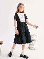 Round Neck Preppy Contrast Lace Girls Dresses 595