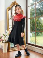  Regular Fit Ruffle Hem Long Sleeve Girls Dresses 9291