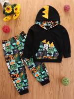 Patched Black Long Sleeve Toddler Boy Two-piece Outfits 8293