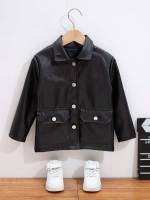 Plain Black Casual Collar Toddler Boys Outerwear 7121