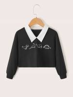 Regular Fit Long Sleeve Collar Black Toddler Girls Clothing 3152