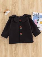 Peter Pan Collar Black Embroidery Toddler Girls Outerwear 7376