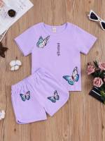 Letter Black Casual Short Sleeve Toddler Girl Two-piece Outfits 1997