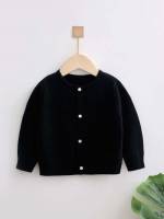 Round Neck Casual Button Front Toddler Girls Knitwear 420