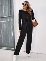 Long Sleeve Black Long Regular Fit Maternity Jumpsuits 4271