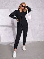 Plain Casual Regular Fit Long Sleeve Maternity Jumpsuits 4052