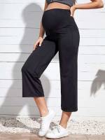  Cropped Black Plain Maternity 8979