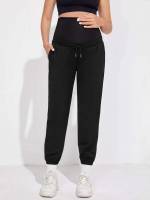  Plain Black Long Maternity Pants 8616