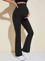 Casual Black Plain Maternity Pants 6257