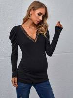 V neck Plain Long Sleeve Baby  Mom 6876