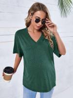  Plain V neck Regular Maternity T-shirts 7392