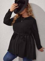 Casual Belted Long Black Maternity T-shirts 977