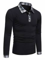 Button Front Black Regular Casual Men Polo Shirts 635